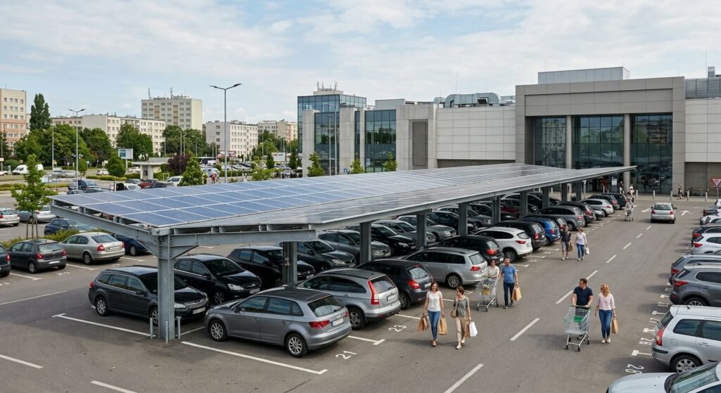 Carport fotowoltaiczny dla galerii handlowych – nowoczesne wykorzystanie parkingu